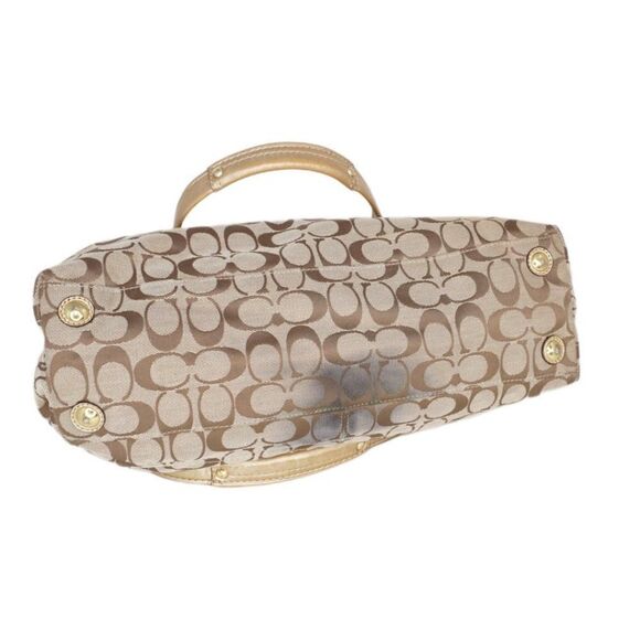 Coach Penelope Signature Logo Monogram Khaki Tote with Gold Leather Trim, F15533 - Picture 8 of 9